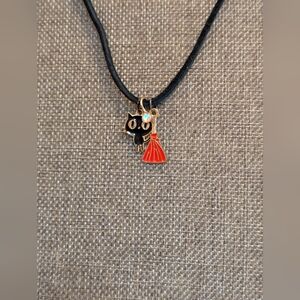 Black Cat & Broom + Crystal Pendant Choker Necklace